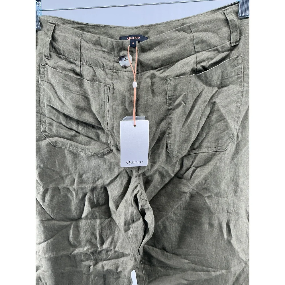 100% European Linen Patch Pocket Wide Leg Pants